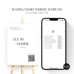 Digital Seating Chart Plan Canva Website Template QR Code Scannable Find Your Seat Alphabetical Guests List Upgraded Wedding Welcome Sign