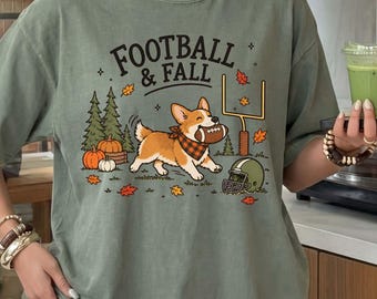 Camiseta de fútbol Corgi, Camiseta para mamás Corgi, Camiseta de fútbol de otoño, Regalo para amantes de los perros, Camiseta de temporada de fútbol, ​​Camiseta Comfort Colors