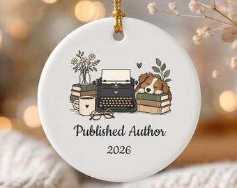 Adorno personalizado de autor publicado, regalo de porcelana para autor, adorno navideño para autor novel, recuerdo para escritor