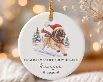 Adorno navideño de mastín inglés, adorno de mastín personalizado, regalo para mamás de mastines ingleses, regalo para perros mastín