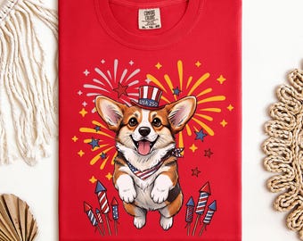 Corgi 4th of July Shirt, USA birthday Shirt, Patriotic Dog Shirt, Corgi Mama Gift, American Flag Tee, Independence Day Shirt