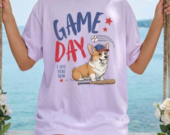Corgi Baseball Shirt, Game Day Dog Tee, Baseball Mama Shirt, Corgi Mom Gift, Sports Dog Lover Tee