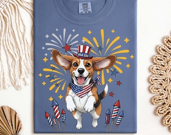 Beagle 4th of July Shirt, Patriotic Beagle Tee, Fireworks Dog Shirt, Beagle Mom Shirt, USA Dog Lover Gift, America Puppy Tee