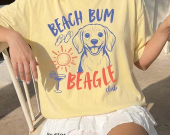 Beach Bum Beagle Club Shirt, Beagle Mama Summer Tee, Dog Lover Comfort Colors T-Shirt, Cute Beach Dog Graphic Shirt, Coastal Puppy Shirt