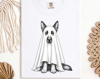 German Shepherd Halloween Shirt, Ghost Dog Costume Tee, German Shepherd Mom Gift, Cute Dog Lover Shirt, Halloween Dog Shirt, Pet Parent Gift