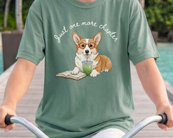 Corgi Book Lover Tee, Just One More Chapter Shirt, Reader Comfort Colors Shirt, Cute Librarian Gift, Bookworm Dog Graphic Tee
