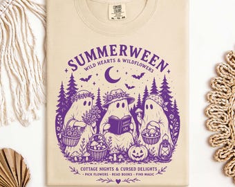 Summerween Shirt, Cottagecore Ghost Shirt, Book Lover Tee, Librarian Gift, Teacher Halloween Shirt