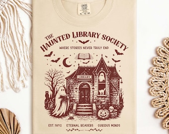 Spooky Book Shirt, Haunted Library Society Tee, Book Lover T Shirt, Gothic Halloween Shirt, Librarian Gift Shirt, Teacher Halloween Tee