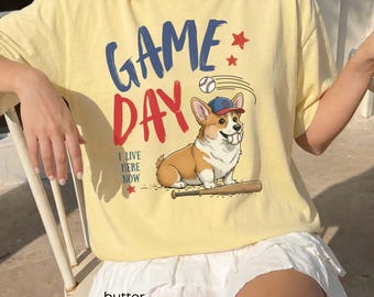 Corgi Baseball Shirt, Game Day Comfort Colors Tee, Baseball Dog Shirt, Corgi Mom Gift, Cute Baseball Tshirt