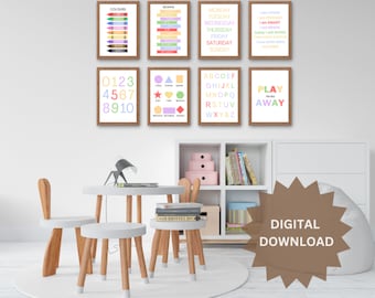 Set of 8 Educational Posters, Homeschool Printables, Toddler Playroom Decor, Learning Posters, Nursery Decor, Wall Art, Digital Download