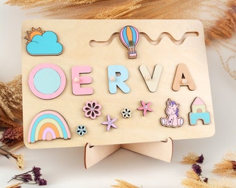 Custom Rainbow Name Puzzle With Pegs, Puzzle Gifts for Kids Baby Shower, Wooden Toddler Toy, First Birthday 1st Girl and Boy