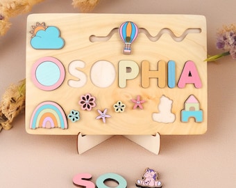 Personalized Wooden Name Puzzle,Wooden Toys,Custom Wooden Puzzles,Rainbow Wooden Puzzles,Baby Girl Gifts, 1st Birthday Gifts,Montessori Toys