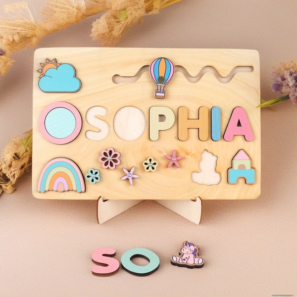 Personalized Wooden Name Puzzle,Wooden Toys,Custom Wooden Puzzles,Rainbow Wooden Puzzles,Baby Girl Gifts, 1st Birthday Gifts,Montessori Toys