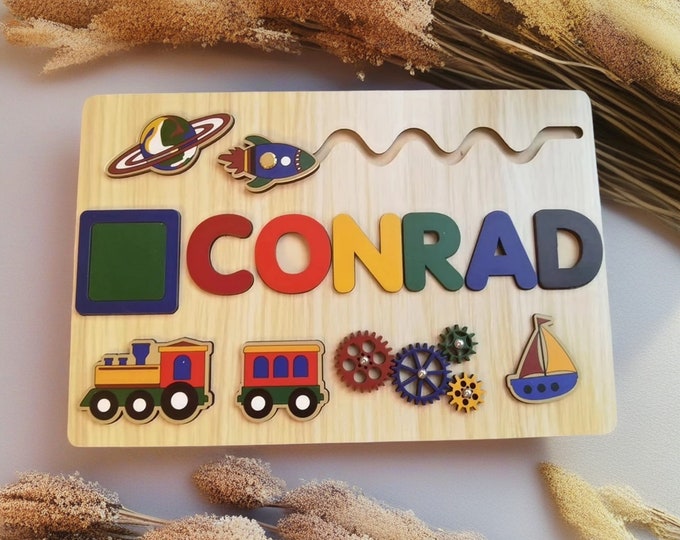 6 Styles of Personalized Wooden Name Puzzles for Kids, Custom Baby Shower Gifts for Baby Boys and Girls, Personalized Monterey Toys