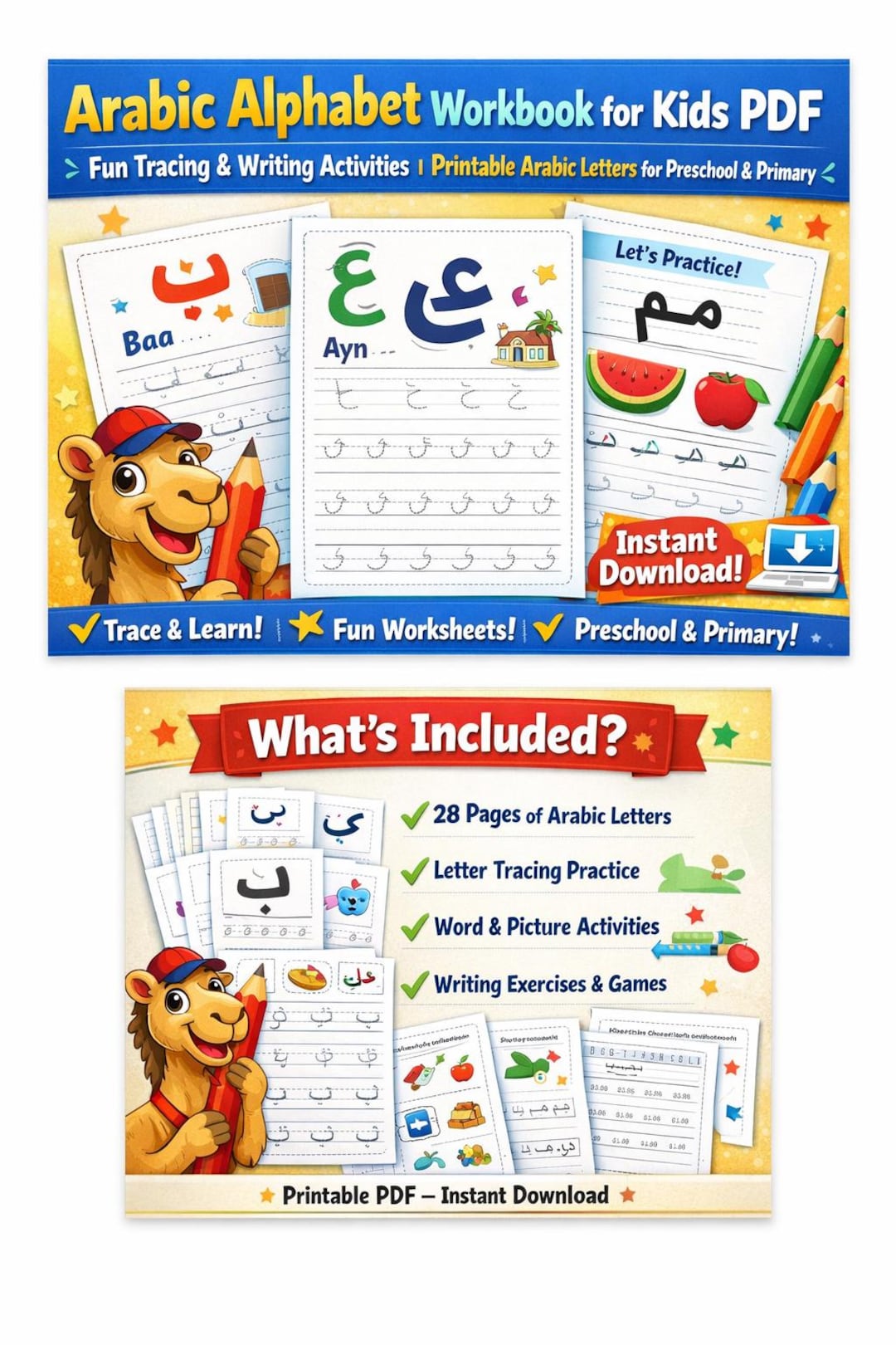 Arabic Alphabet Workbook for Kids PDF | Fun Tracing Writing Activities ...