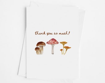 Carte de remerciement aquarelle champignon vierge à l'intérieur (1 et 10 pcs) Carte de remerciement Champignon Carte de remerciement naturaliste Carte de butineuse de champignons
