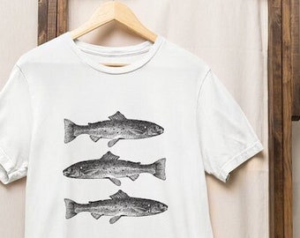 Schwarz Fisch Skizze T-Shirt: Outdoorsy Fischen Liebhaber Geschenk
