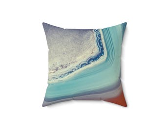 Blau Achat Abstrakt Print Kissen | Quadratisches Kissen