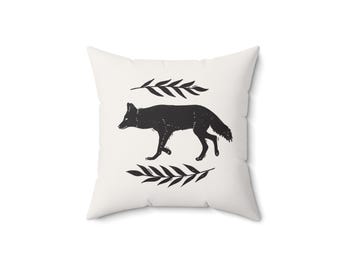 Schwarzes Koyote Kissen | Waldland Dekokissen, rustikale Tierdekor