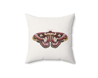 Motten Illustration Kissen Quadratisches Kissen aus gesponnenem Polyester | Beidseitiger elfenbeinfarbener Hintergrund