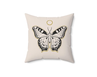 Minimal Schwarz und Gold Schmetterling Kissen | Quadratisches Kissen