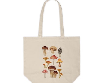 Aquarell Pilz Illustration Canvas Tasche | Pilz Einkaufstasche, Botanische Natur Markttasche Doppelseitig