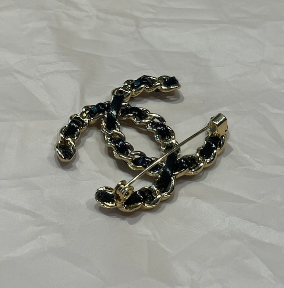 Vintage Chanel Gold Brooch With Black Leather - Etsy