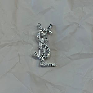Vintage Excellent Silver Tone Yves Saint Laurent Brooch With Stones