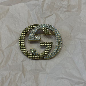 Vintage Gucci Gold Brooch With Stones Modern Brooch Pin Large Unique Antique Gift For Mom Pins Collectible
