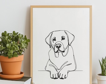 Minimalist Labrador Line Art | Dog Wall Art Printable | Modern Lab Drawing Digital Download | Black and White Pet Decor | Instant Download