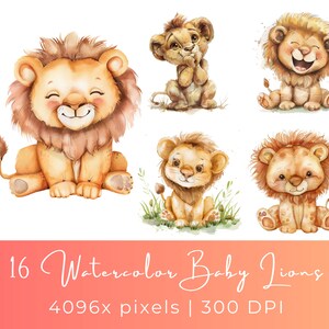 Aquarel babyleeuw clipart - schattige kinderkamer muurkunst, afdrukbare babykaarten, instant download