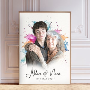 Portrait de grand-mère personnalisé | Cadeau Fête des Mères | Art mural imprimable | Cadeau d'anniversaire de grand-mère | Cadeau grand-mère | Portrait personnalisé à l'aquarelle