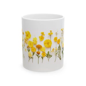 Yellow Pressed Spring Flowers 1 Ceramic Mug, 11oz Floral Coffee Mug