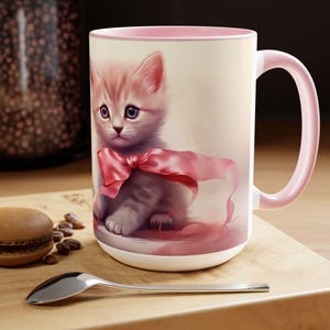 Cute kitten, Will you be mine? Valentines Two-Tone Coffee Mugs, 15oz