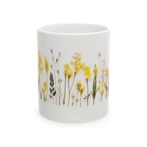 Yellow Pressed Spring Flowers 2 Ceramic Mug, 11oz Floral Coffee Mug