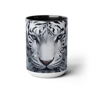 White Tiger Face, Two-Tone Coffee Mugs, 15oz