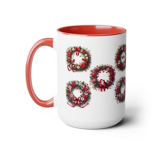 Red and Pink Romantic Wreathes, Two-Tone Coffee Mugs, 15oz