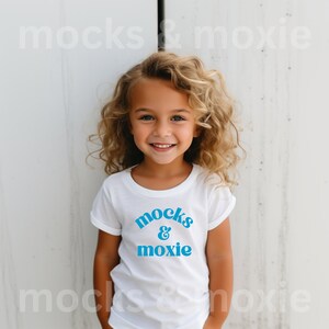 Kids Bella Canvas 3001T White T-Shirt Mockup | Kids T-Shirt Mockup Girl TShirt | Mockup Kids Outdoor Mockup Toddler Girl Summer Mockup