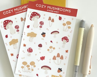 Mushroom Sticker Sheet || Cute Sticker Sheet || Mushroom Stickers || Fall Stickers || Autumn Stickers