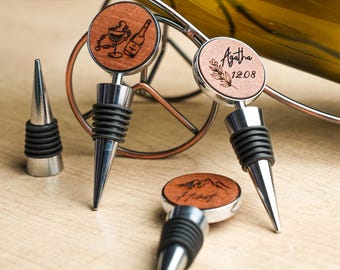 Personalized Wine Bottle Stopper – Custom Engraved Monogram Wedding & Engagement Gift for Couple, Anniversary Gift