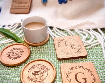 Custom Laser Engraved Wood Coaster,Personalized Gifts for Weddings, Birthdays, Christmas and Anniversaries.Unique Decor for Loved Ones.