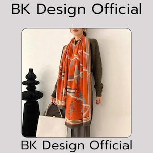 Winter Cashmere Scarf – Women’s Luxury Horse Print Shawl, Thick Warm Blanket Wrap, Perfect Gift for Ladies