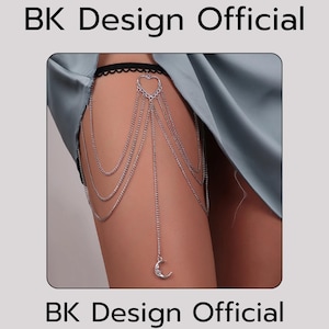 Elegante cadena para piernas con forma de luna: joyería para el cuerpo playero, cadena para piernas con borlas largas y multicapa, accesorio único para mujeres