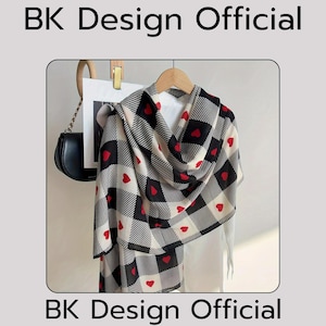 Heart Grid Scarf: Soft Lightweight Shawl, Romantic Valentine's Gift
