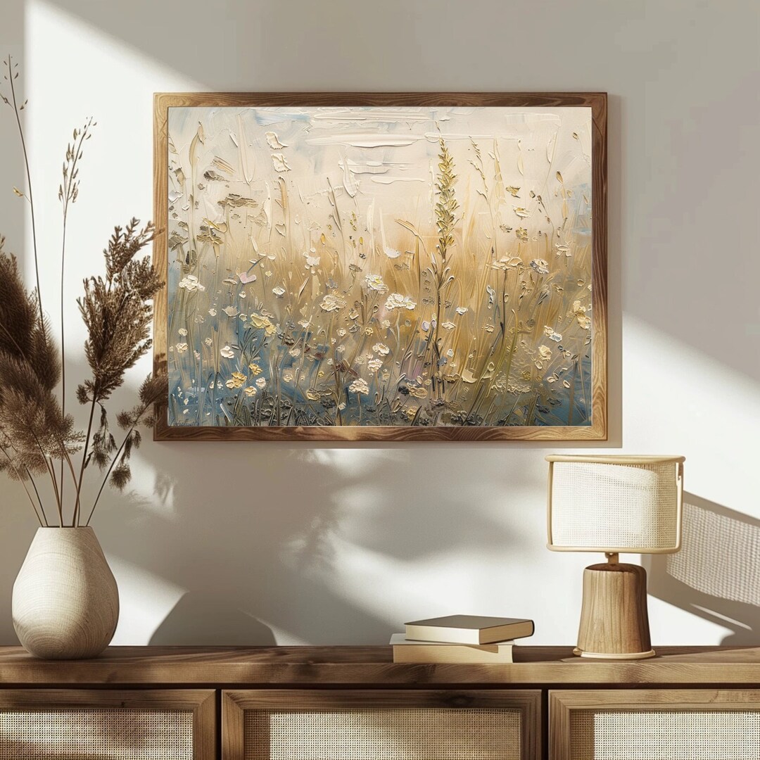 Wildflower Field Landscape Oil Painting, Vintage Landscape Art Print ...