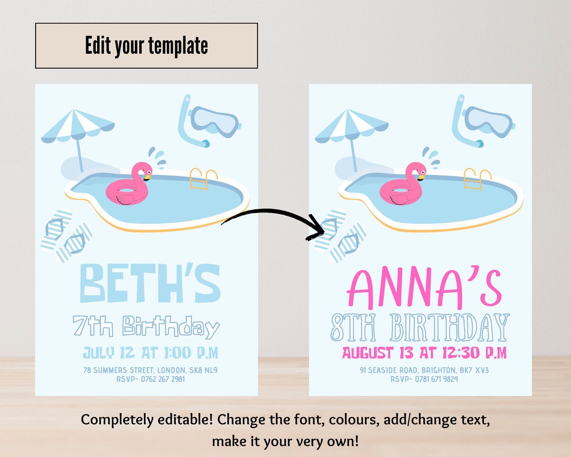 Printable Kids Pool Party Invitation, Children's Summer Birthday ...