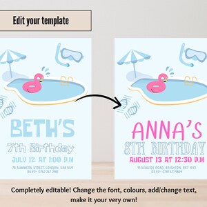 Printable Kids Pool Party Invitation, Children's Summer Birthday ...