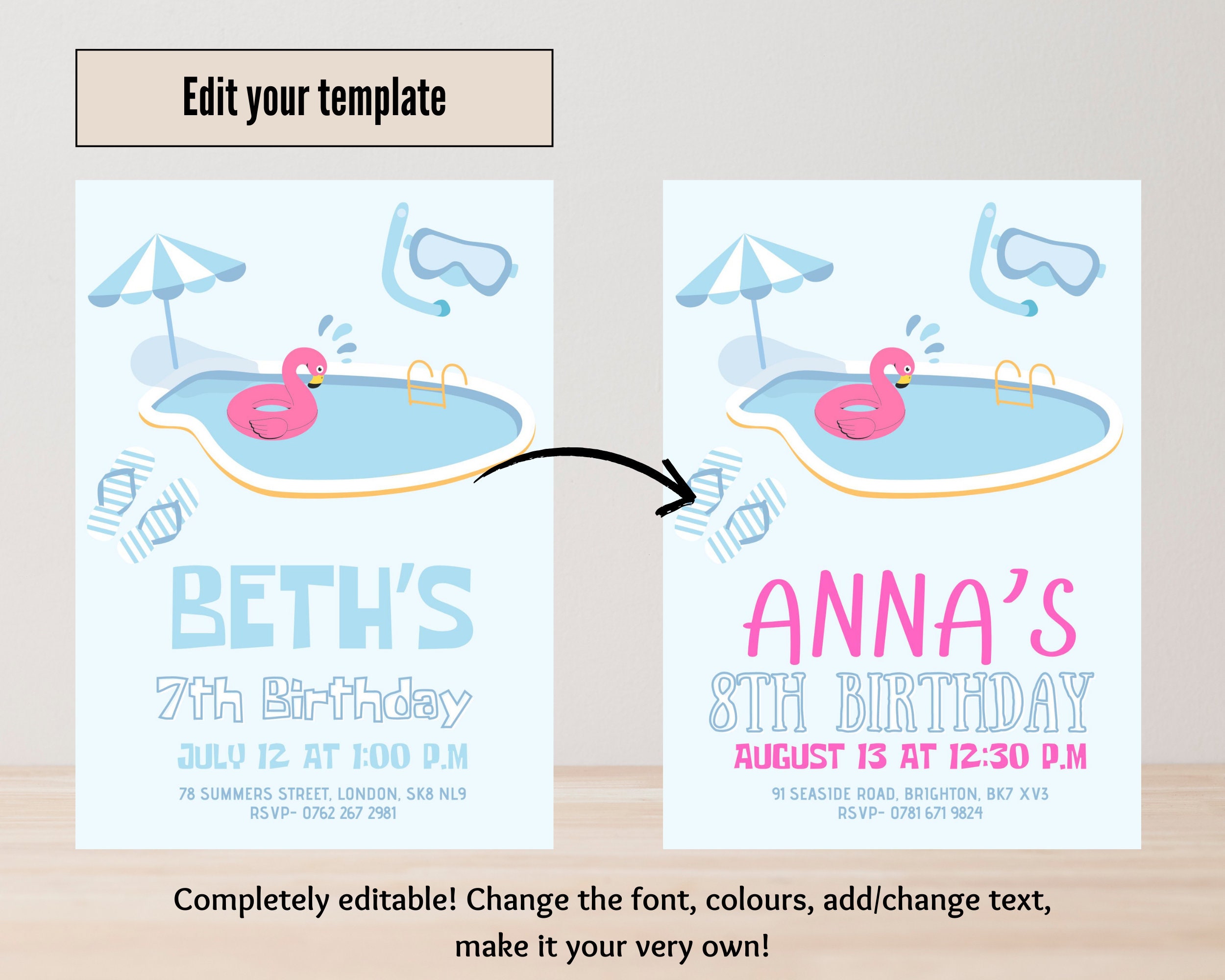 Printable Kids Pool Party Invitation, Children's Summer Birthday ...
