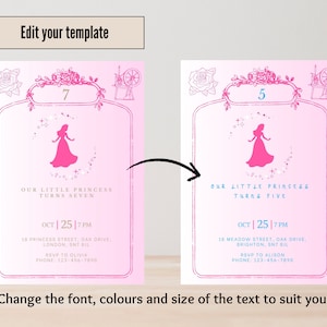 Sleeping Beauty Printable Birthday Invitation, Pink Floral Rose Princess Instant Download ...