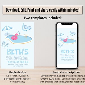 Printable Kids Pool Party Invitation, Children's Summer Birthday Swimming Invite, Sunny Day ...